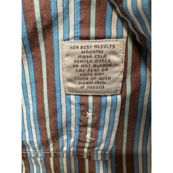 Peter Millar Mens Medium Striped Button-Down Shirt Brown & Blue Collar - Picture 6 of 7